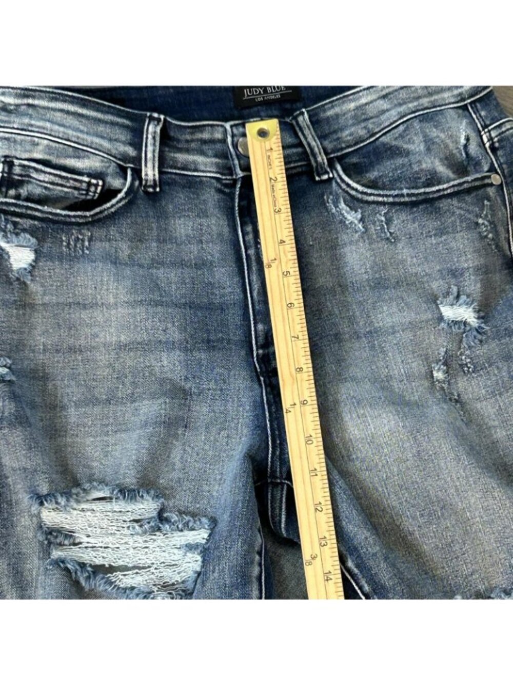 Judy Blue Jeans Womens 14W Blue Boyfriend Fit High Rise Distressed Stretch Denim - Picture 9 of 11